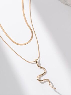 Gold Snake Pendant Necklace – Minimalist Serpent Statement Necklace